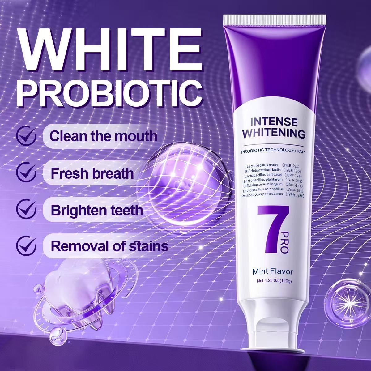Teeth Whitening That Works - 7-Pro Probiotic Whitening Toothpaste: Eliminates Yellowing